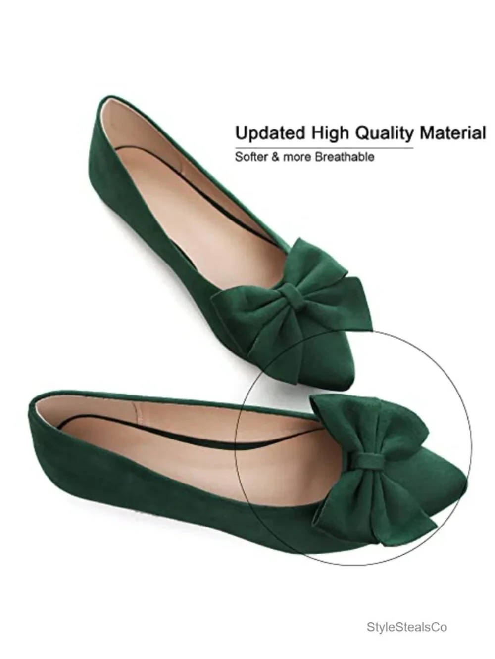 Women's Pointed Toe Ballet Flats Vegan Microsuede Slip On Dress Shoes